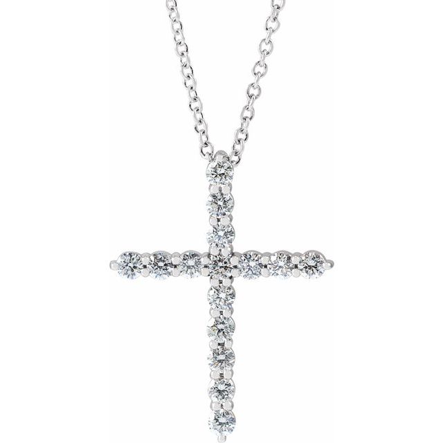 Sterling Silver 1/2 CTW Natural Diamond Cross 16-18