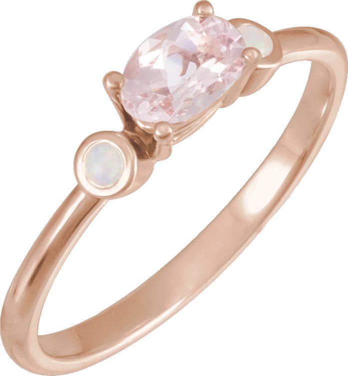14K Rose 6x4 mm Natural Pink Morganite & Natural White Opal Ring