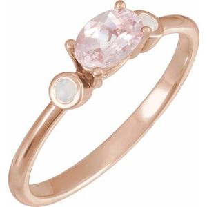 14K Rose 6x4 mm Natural Pink Morganite & Natural White Opal Ring