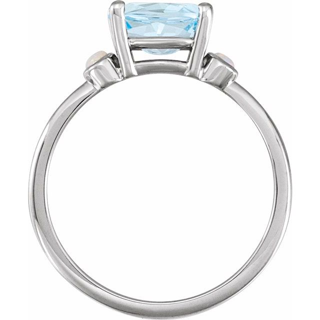 14K White 8x6 mm Natural Sky Blue Topaz & Natural White Opal Ring