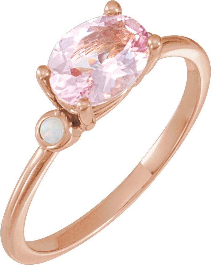 14K Rose 8x6 mm Natural Pink Morganite & Natural White Opal Ring