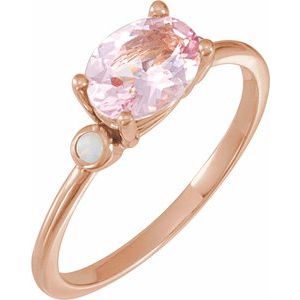 14K Rose 8x6 mm Natural Pink Morganite & Natural White Opal Ring