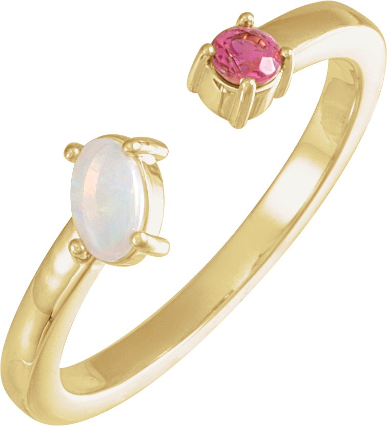 14K Yellow Natural White Opal Cabochon & Natural Pink Tourmaline Negative Space Ring