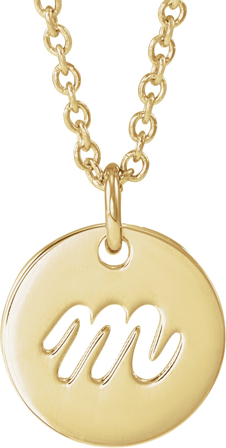 14K Yellow Script Initial M 16-18" Necklace 