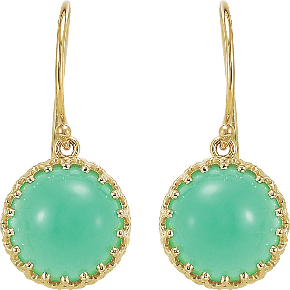 14K Yellow 10 mm Natural Chrysoprase  Earrings