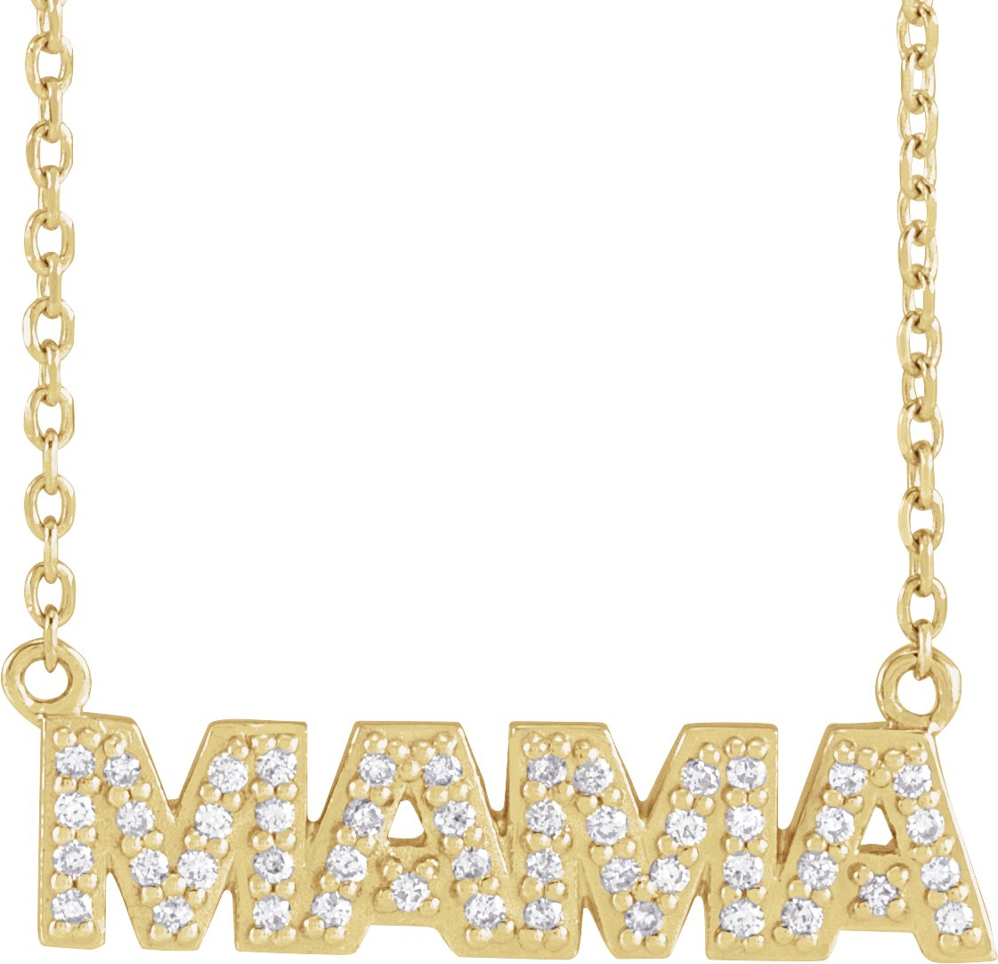 14K Yellow 1/10 Natural Diamond "Mama" 16" Necklace