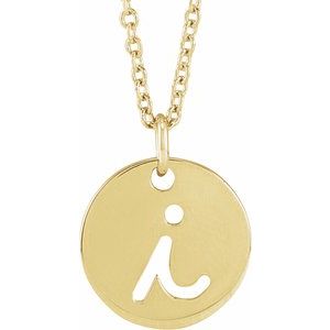 14K Yellow Script Initial I 16-18" Necklace 