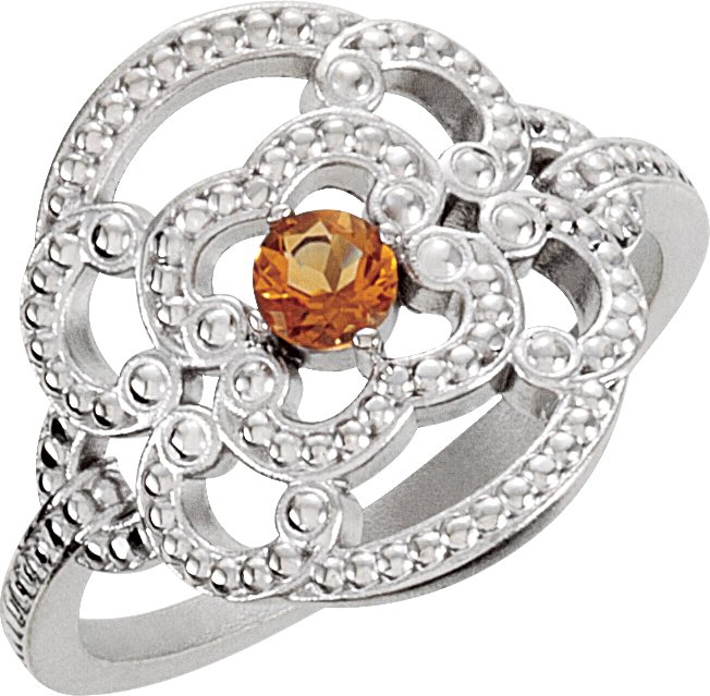 Sterling Silver Citrine Granulated Ring Ref 3637049