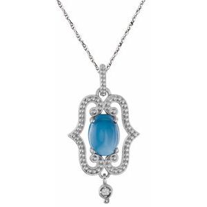 Sterling Silver Swiss Blue Topaz & .02 CTW Diamond 18" Necklace  