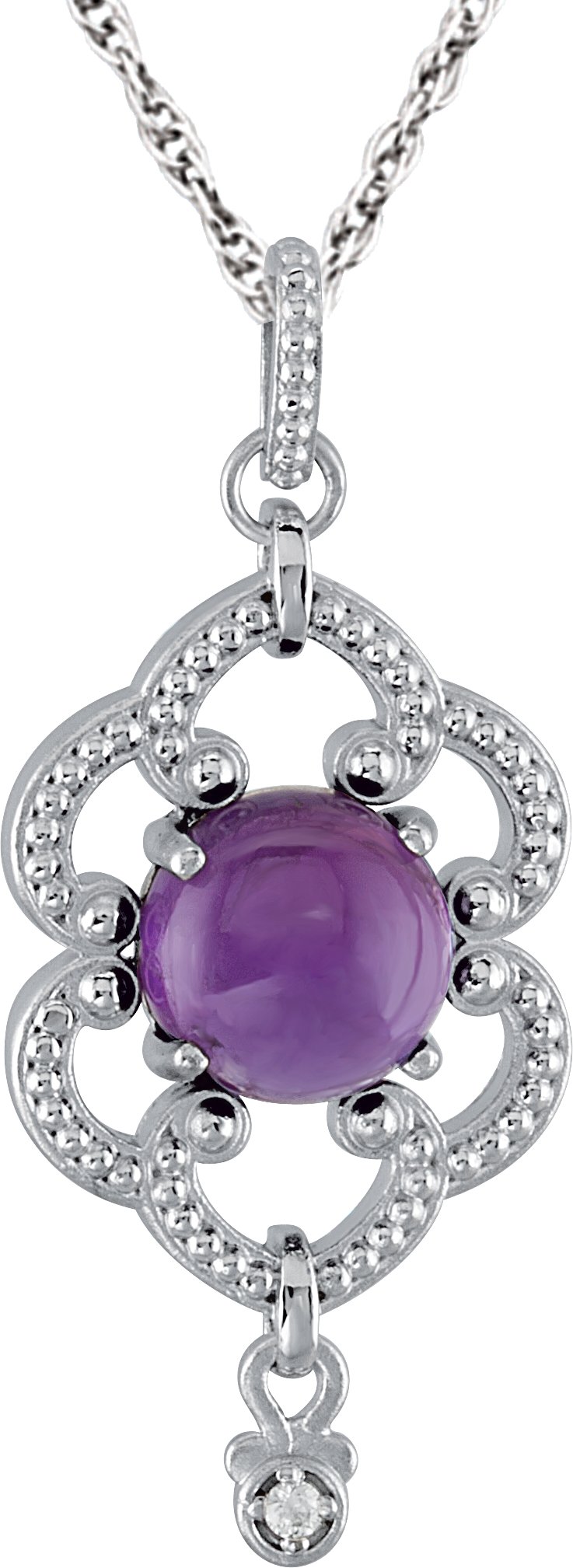 Sterling Silver Amethyst & .015 CT Diamond Granulated 18" Necklace