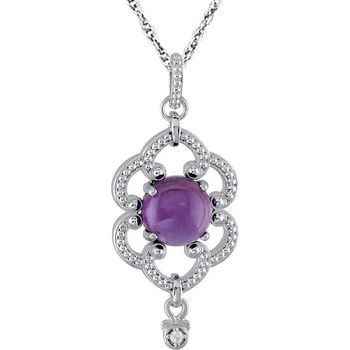 Sterling Silver Amethyst and .02 CT Diamond Granulated 18 inch Necklace Ref 3634444