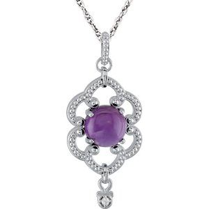 Sterling Silver Amethyst & .015 CT Diamond Granulated 18" Necklace