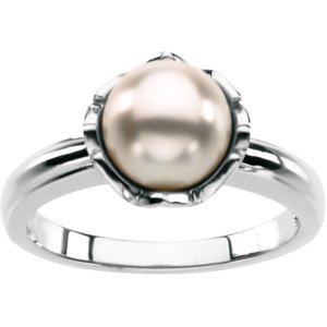 14K White Floral-Inspired Ring Mounting for 8 mm Pearl