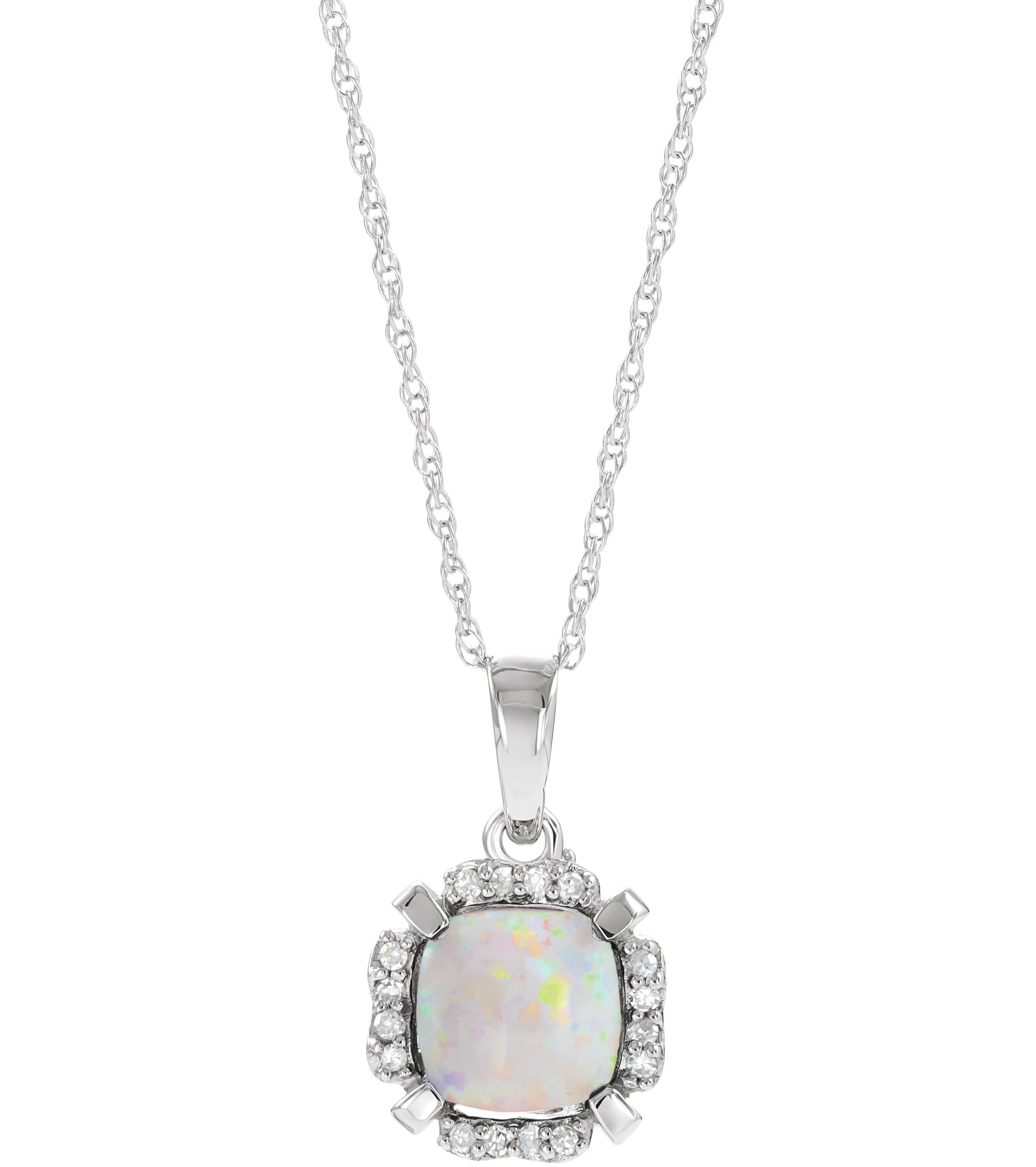 14K White Lab-Grown White Opal & .04 CTW Natural Diamond 18" Necklace