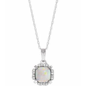 14K White Lab-Grown White Opal & .04 CTW Natural Diamond 18" Necklace