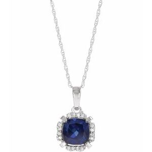 14K White Lab-Grown Blue Sapphire & .04 CTW Natural Diamond 18" Necklace