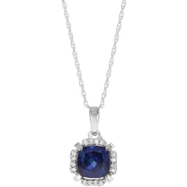 14K White Lab-Grown Blue Sapphire & .05 CTW Natural Diamond 18" Necklace