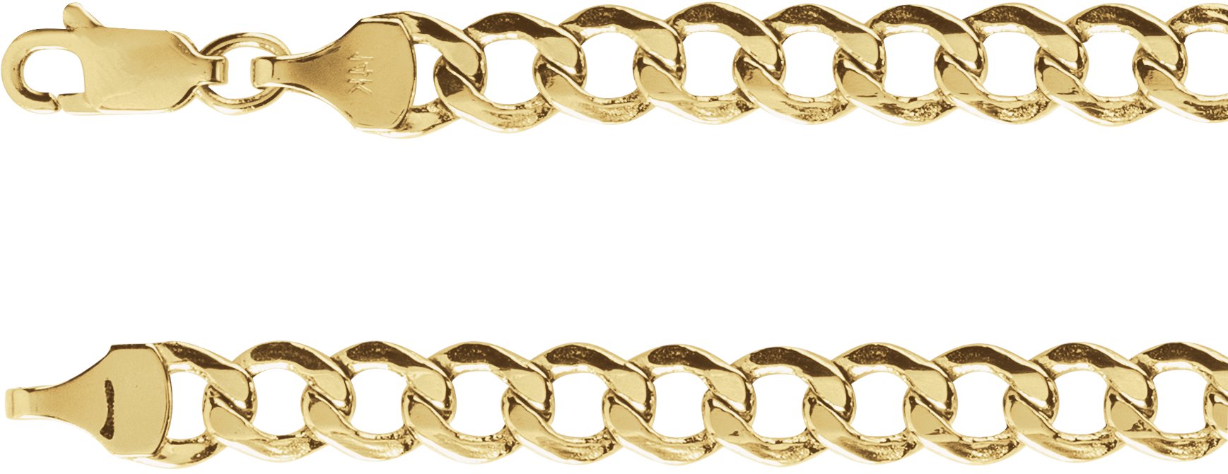 14K Yellow 5.3 mm Hollow Curb 20" Chain
