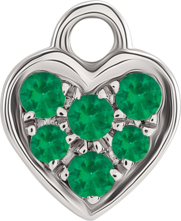 14K White Natural Emerald Heart Dangle