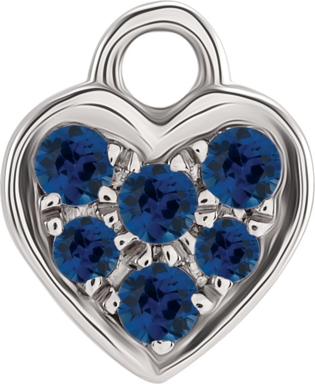 14K White Natural Blue Sapphire Heart Dangle