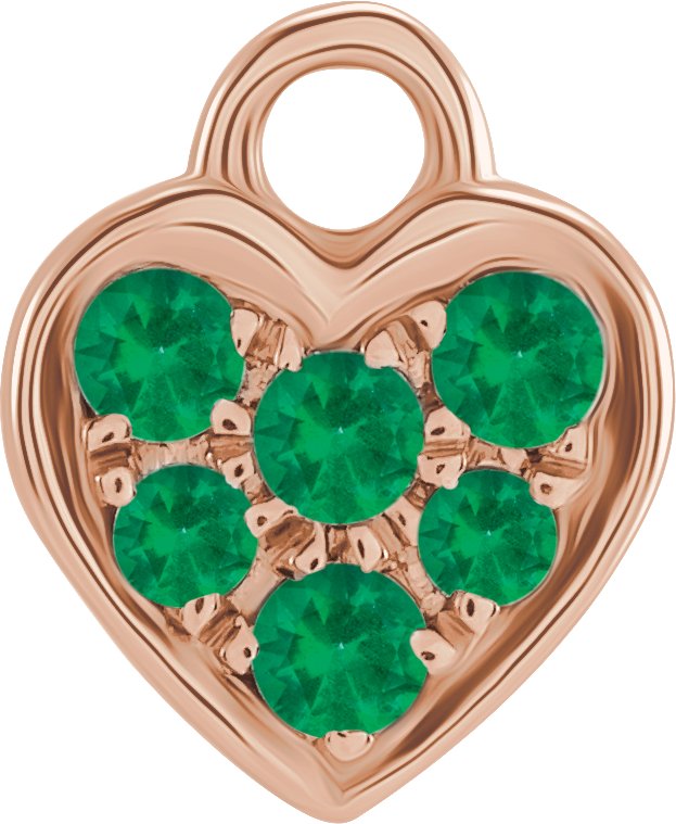 14K Rose Natural Emerald Heart Dangle