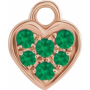 14K Rose Natural Emerald Heart Dangle