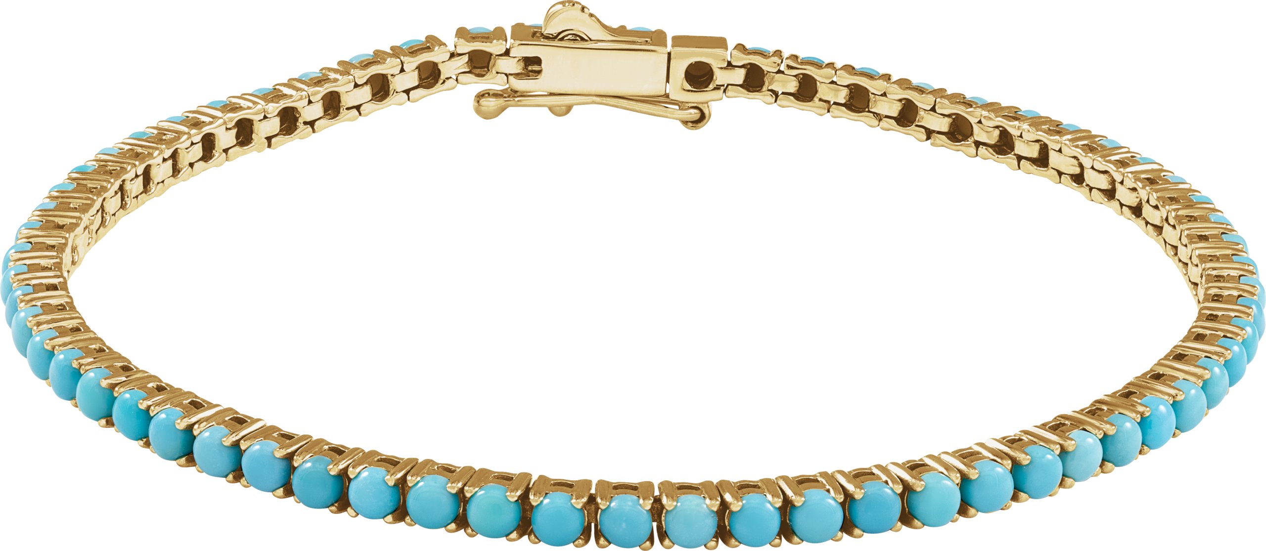 14K Yellow Natural Turquoise Line 7 1/2 Bracelet