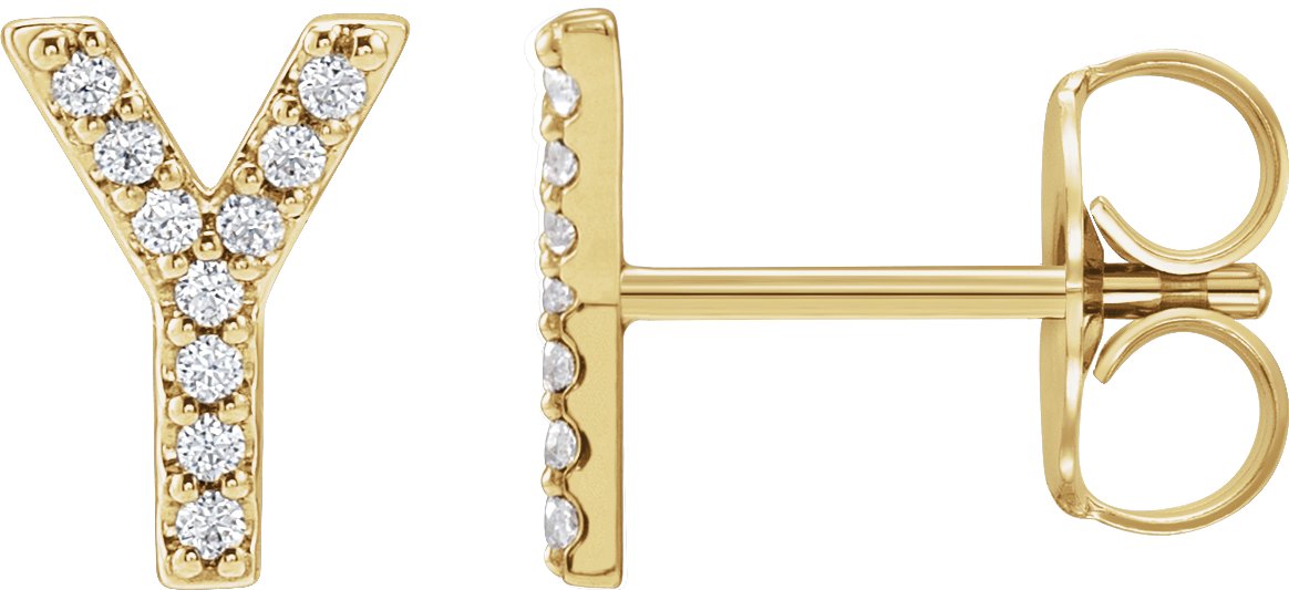 14K Yellow .06 CTW Diamond Single Initial Y Earrings