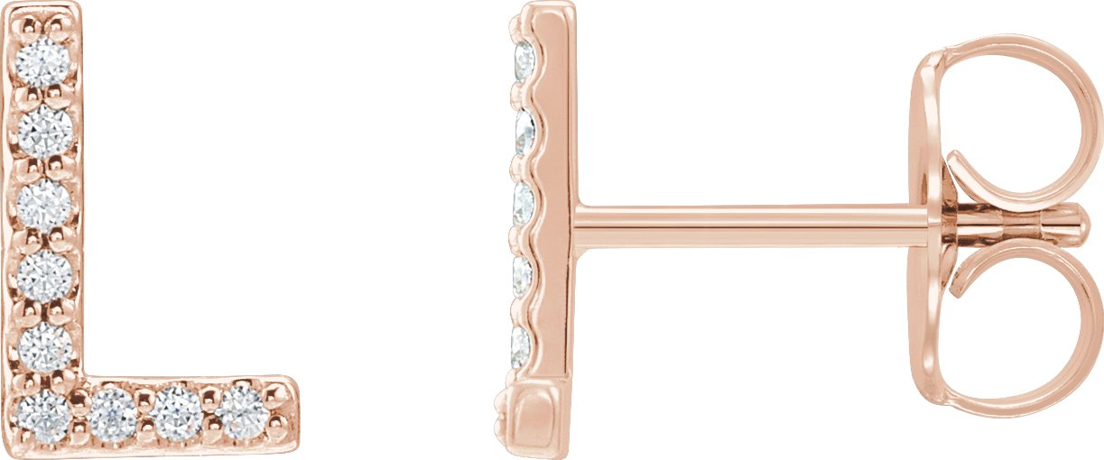 14K Rose .05 CTW Diamond Single Initial L Earrings