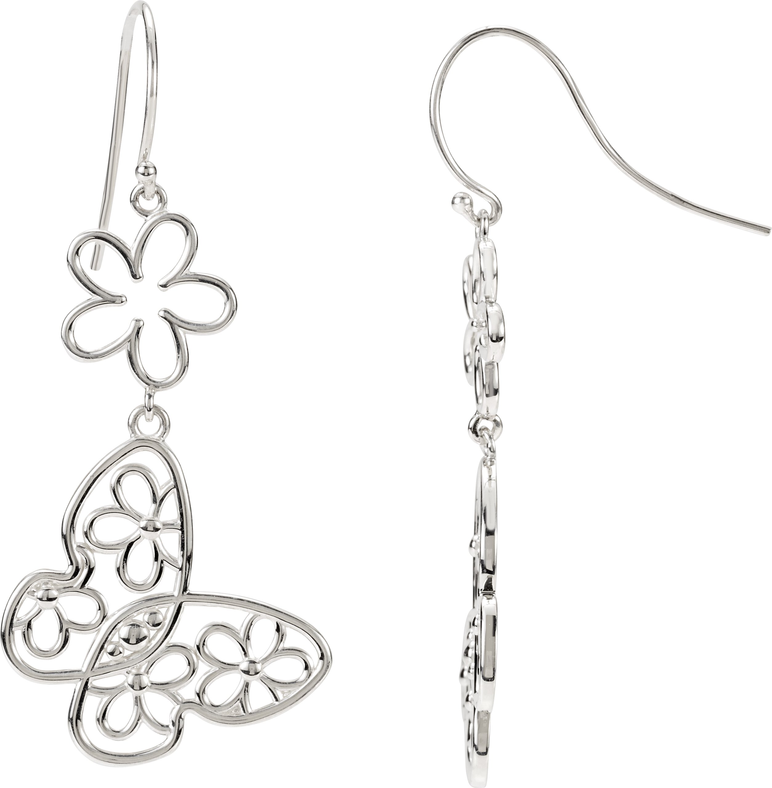 Sterling Silver Butterfly & Floral Earrings