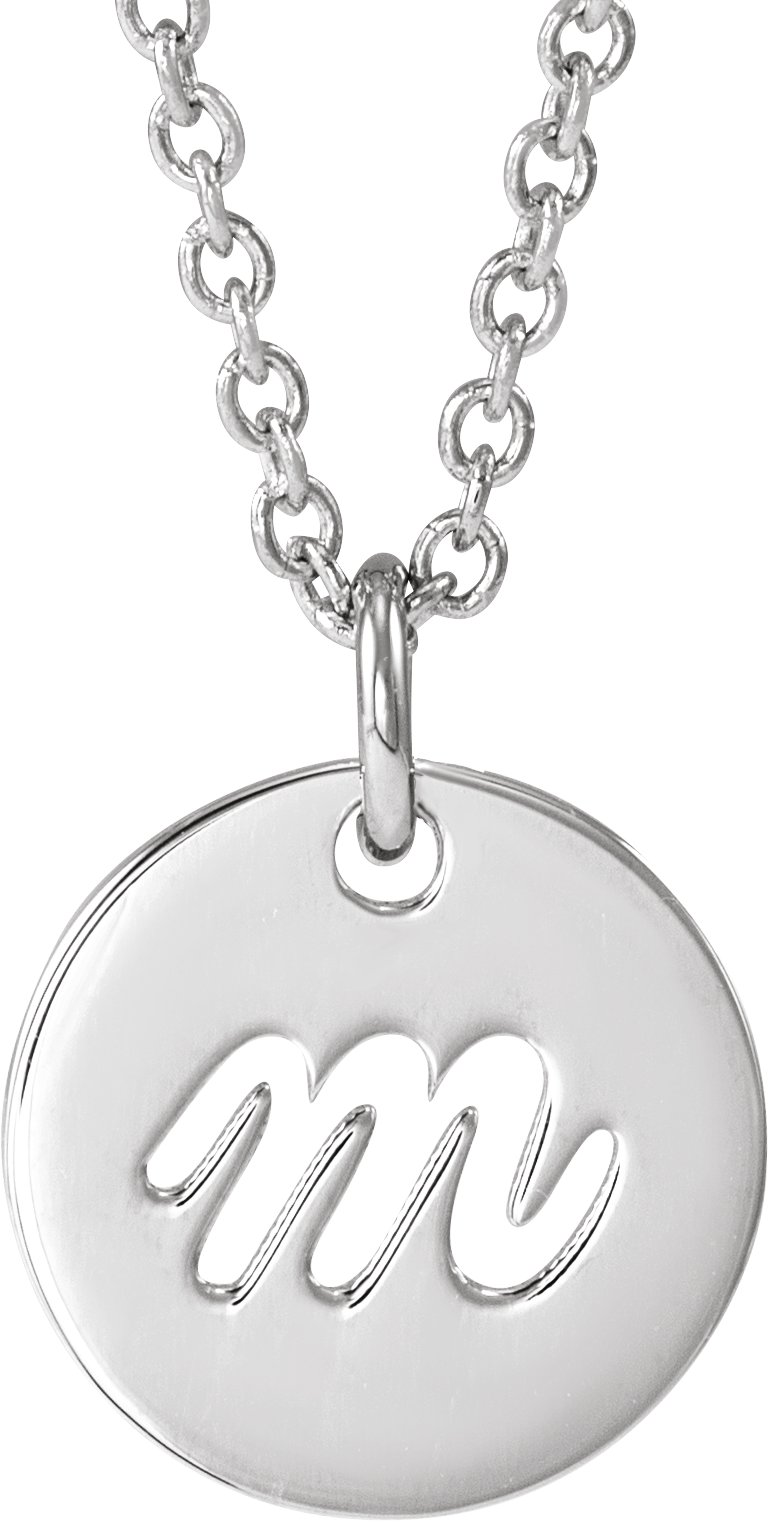 Sterling Silver Script Initial M 16-18" Necklace 