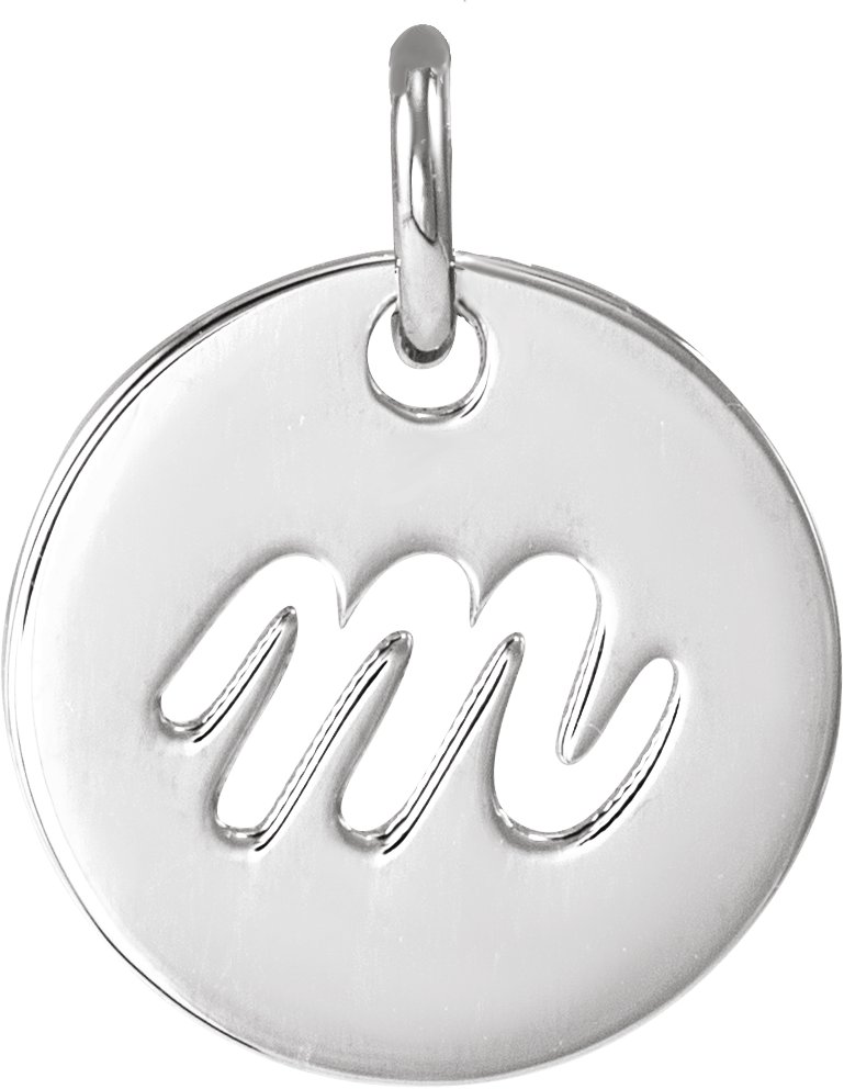 14K White Script Initial M Pendant