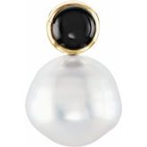 14K Yellow 6 mm Round Onyx & 12 mm South Sea Cultured Pearl Pendant