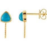 14K Yellow 6x6x6 mm Trillion Turquoise Semi-Set Earrings for Pearl