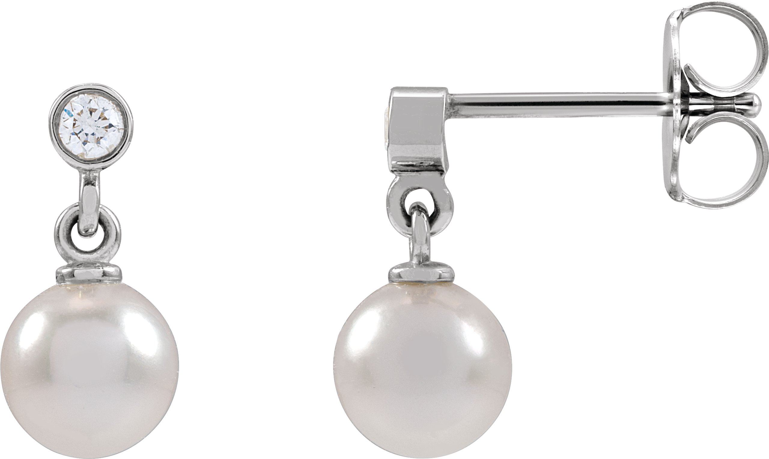 14K White Cultured White Akoya Pearl & .06 CTW Natural Diamond Earrings