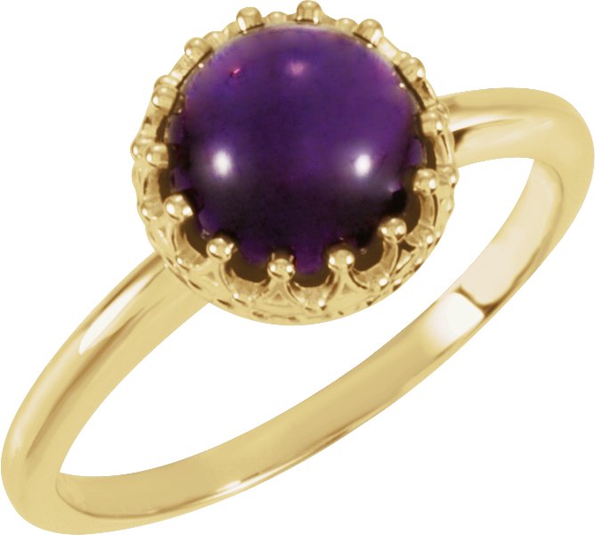 14K Yellow 8 mm Natural Amethyst Crown Cabochon Ring