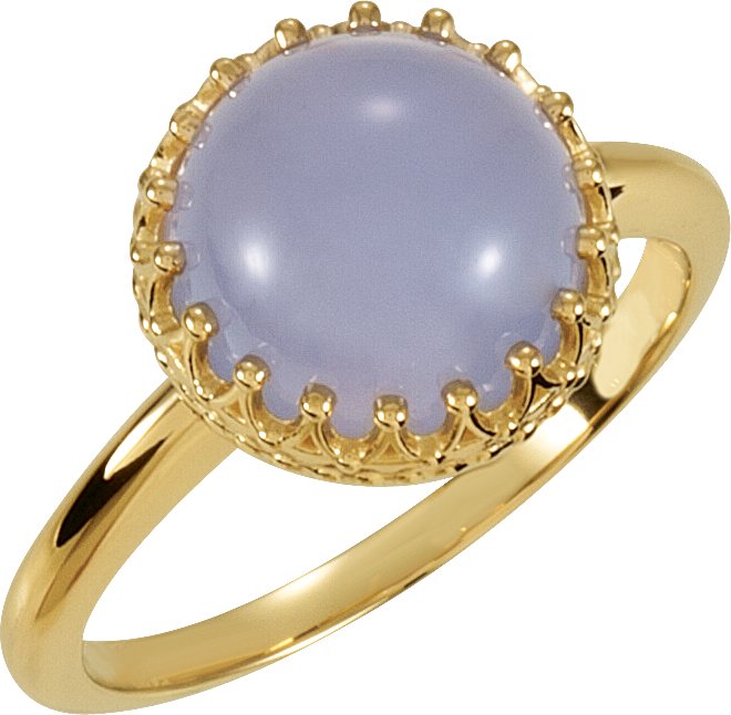 14K Yellow 10 mm Natural Blue Chalcedony Crown Cabochon Ring