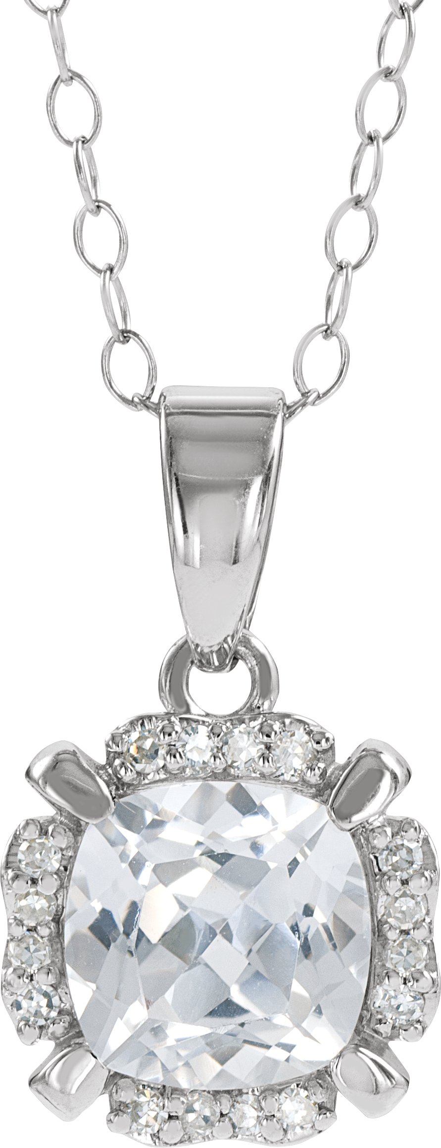 14K White Lab-Grown White Sapphire & .04 CTW Natural Diamond 18" Necklace