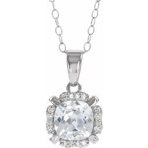 14K White Lab-Grown White Sapphire & .04 CTW Natural Diamond 18" Necklace
