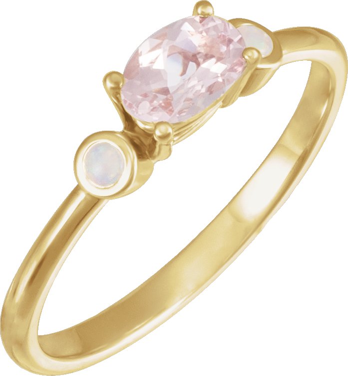 14K Yellow 6x4 mm Natural Pink Morganite & Natural White Opal Ring