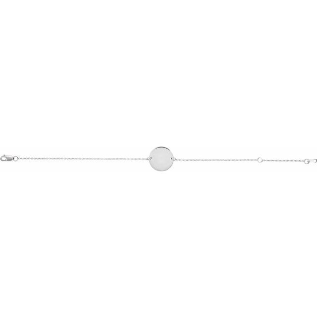 14K White Engravable Adjustable Disc 6 1/2-7 1/2 Bracelet