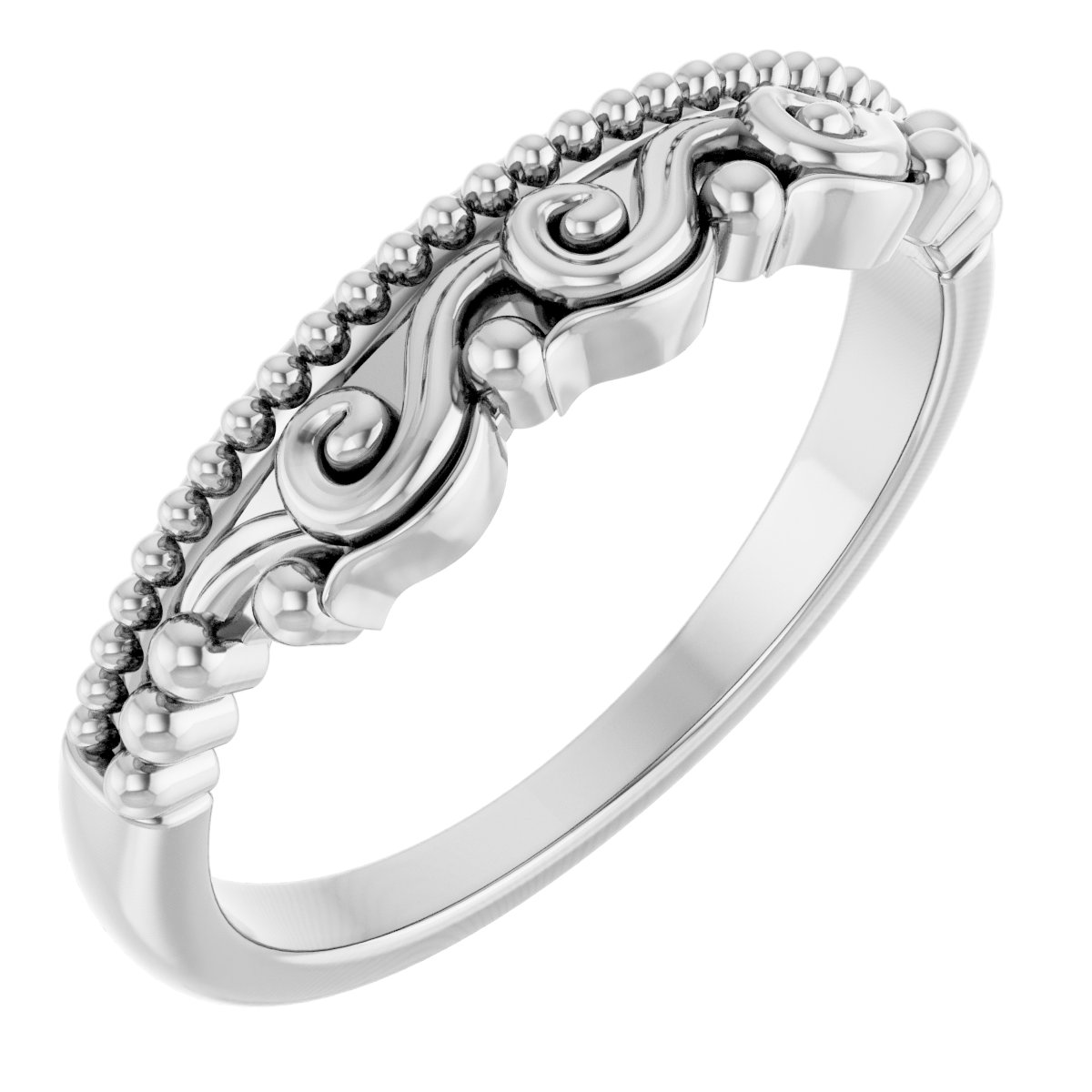 14K White Stackable Scroll Ring 