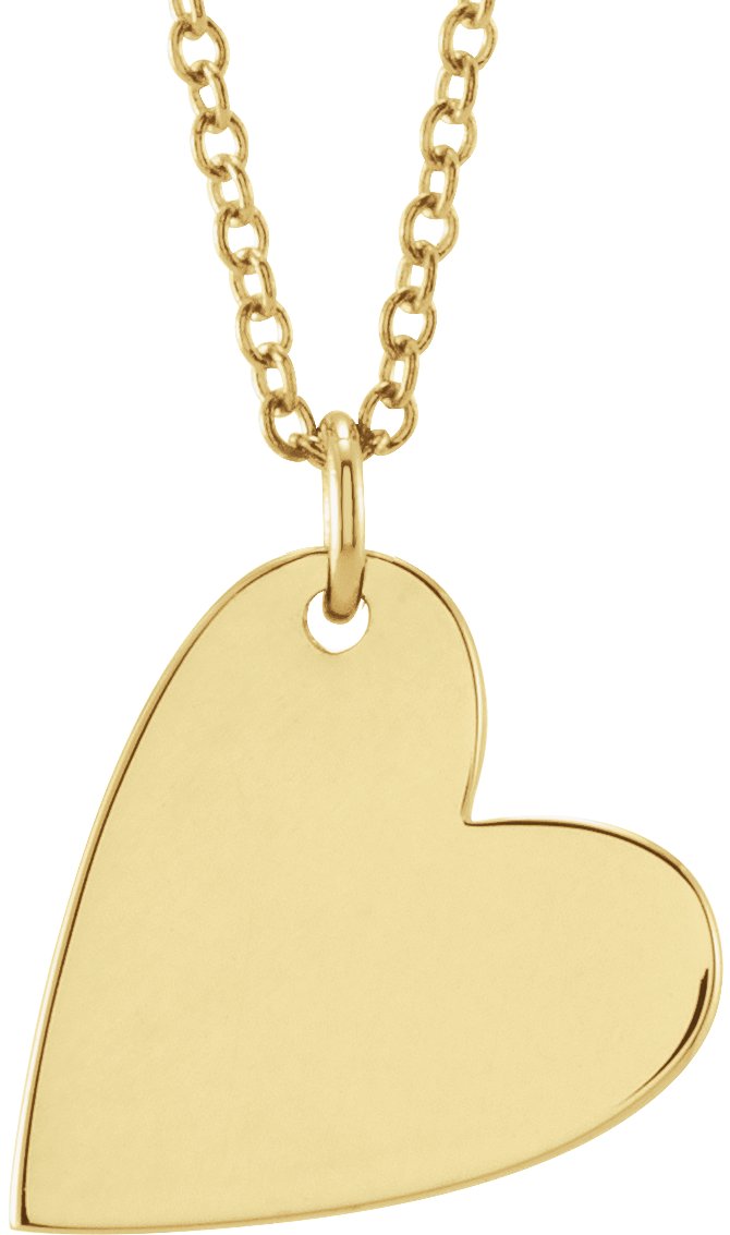 14K Yellow Engravable Sideways Heart 16-18