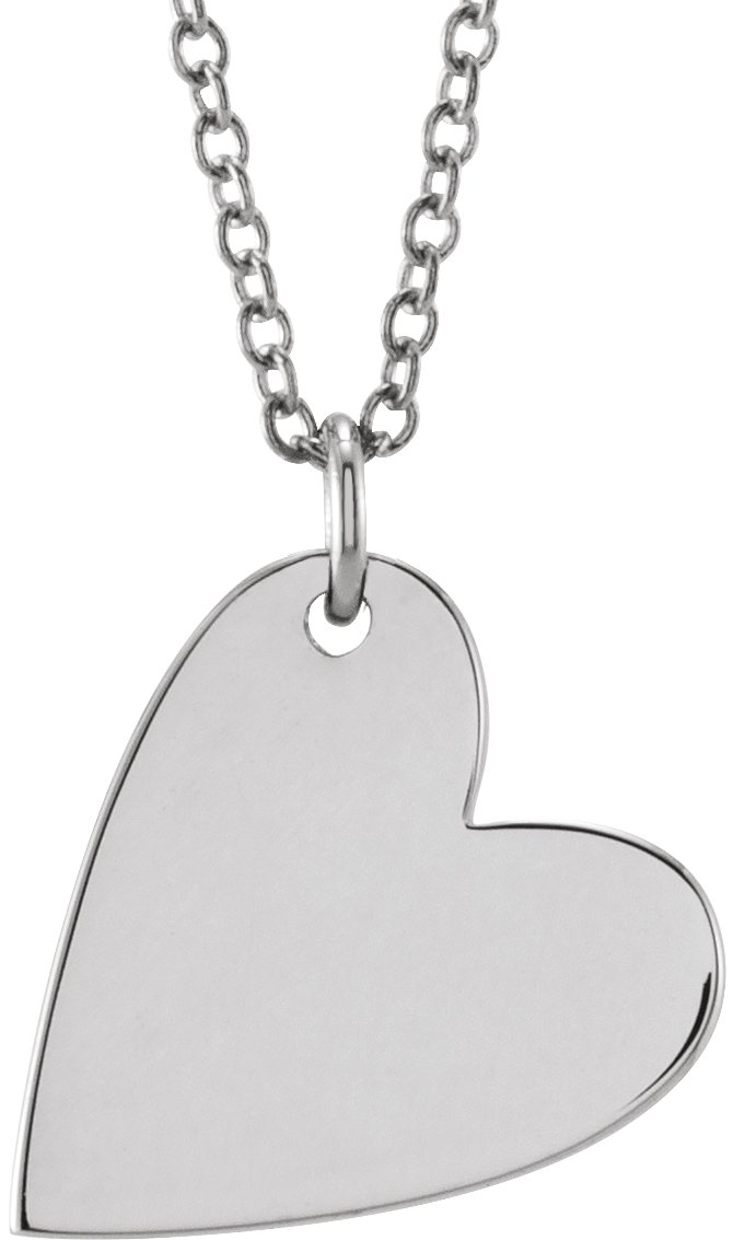 14K White Engravable Sideways Heart 16-18