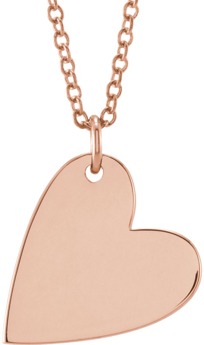 14K Rose Engravable Sideways Heart 16-18