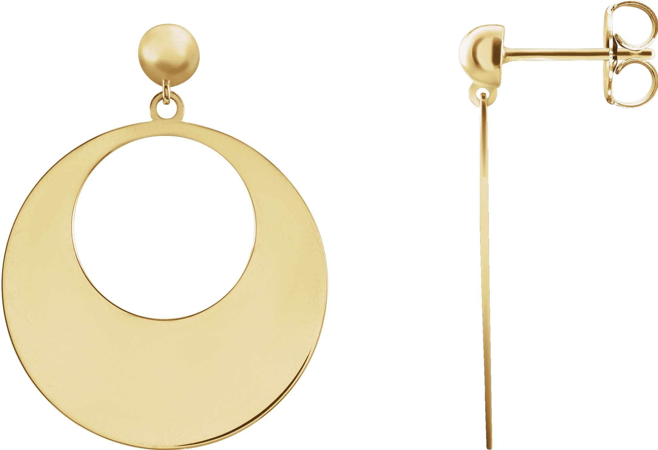 14K Yellow Circle Dangle Earrings