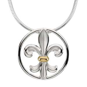 Sterling Silver & 14K Yellow 24.25 mm Fleur-de-lis Pendant