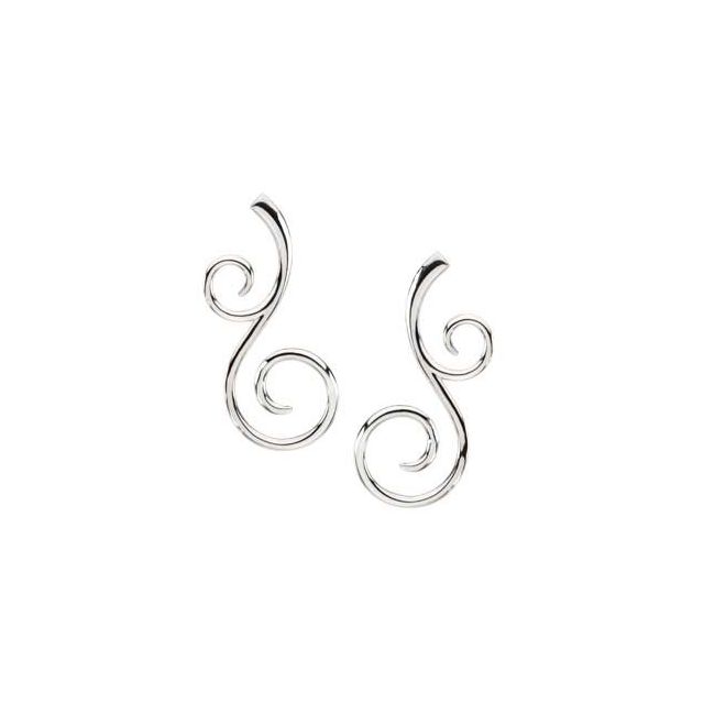 Sterling Silver & 14K White 38x17 mm Scroll Pattern Earrings