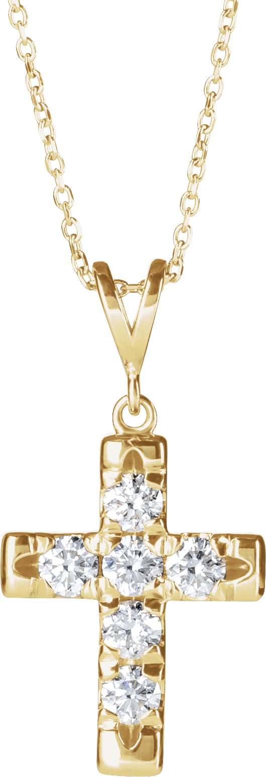 14K Yellow 3/4 CTW Natural Diamond French-Set Cross 16-18" Necklace