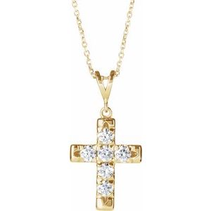 14K Yellow 3/4 CTW Natural Diamond French-Set Cross 16-18" Necklace